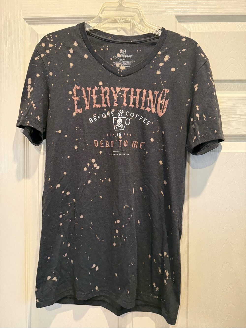 Bleached Black Graphic Tee - "Everything Before Coffee"
